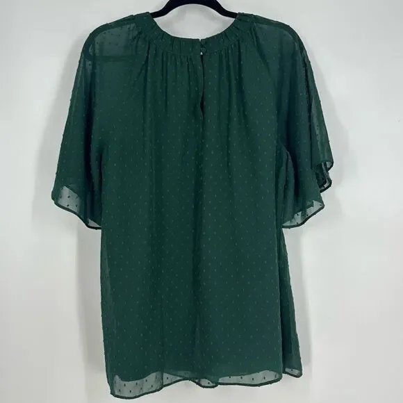 UNIVERSAL STANDARD Green Swiss Dot Short Sleeve Blouse Top Sz S - Picture 2 of 9